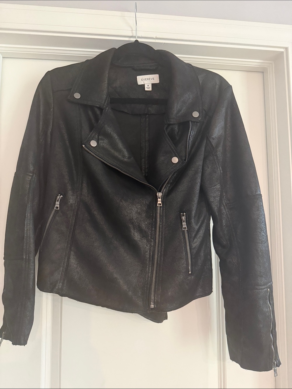 Evereve Black Faux Leather Asymmetric Moto Jacket